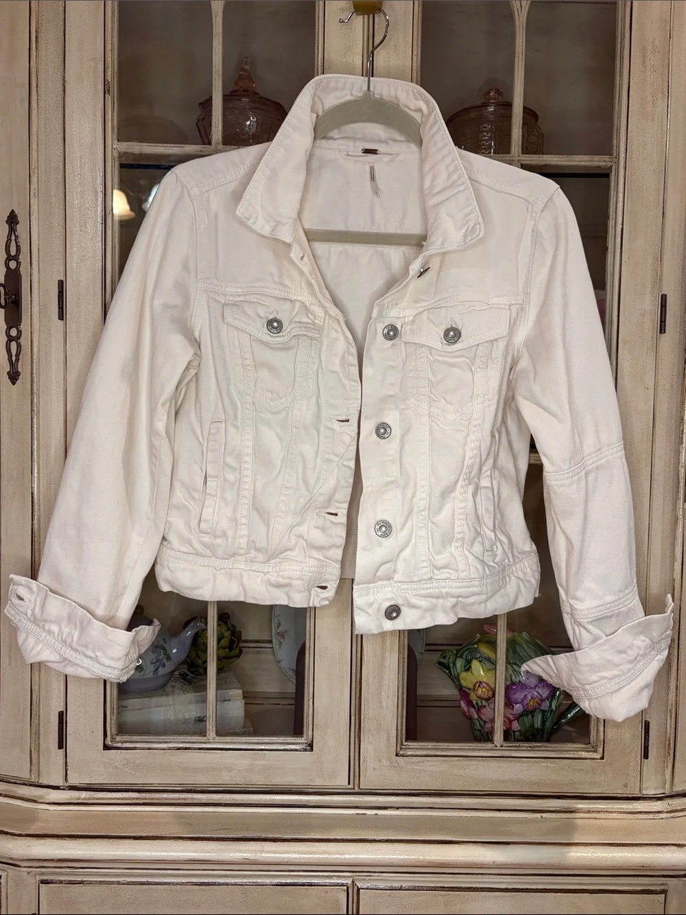 Free People Ivory Denim Jacket in 100% Cotton